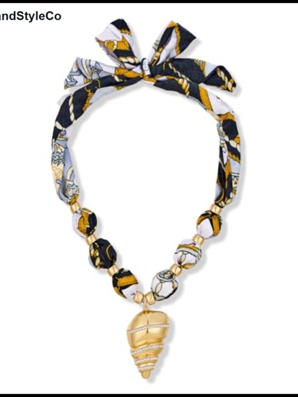 Gold Plated Scarf Necklace Conch Shell Pendant Bohemian Beach Statement